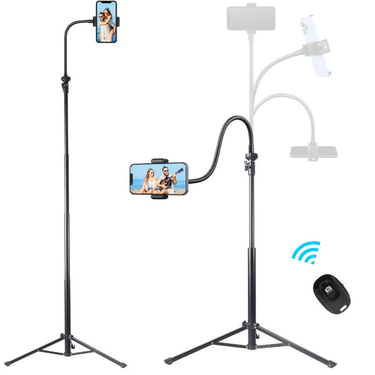 63 Inch Gooseneck Phone Tripod Adjustable with 360° Flexible Neck & Universal Phone Holder, Portable Camera Stand for Content Creators