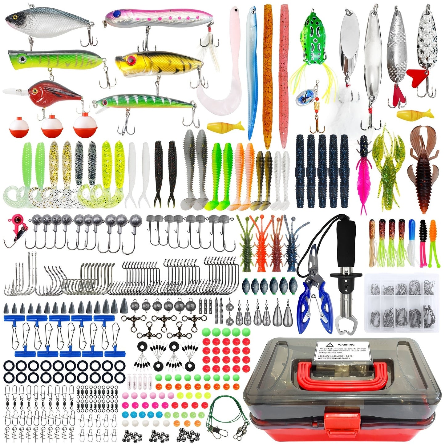 491-Piece Fishing Lures Kit – Complete Tackle Box Set with Soft Lures, Sinker Weights, Hooks, Jigs, Spinnerbait, Crankbait