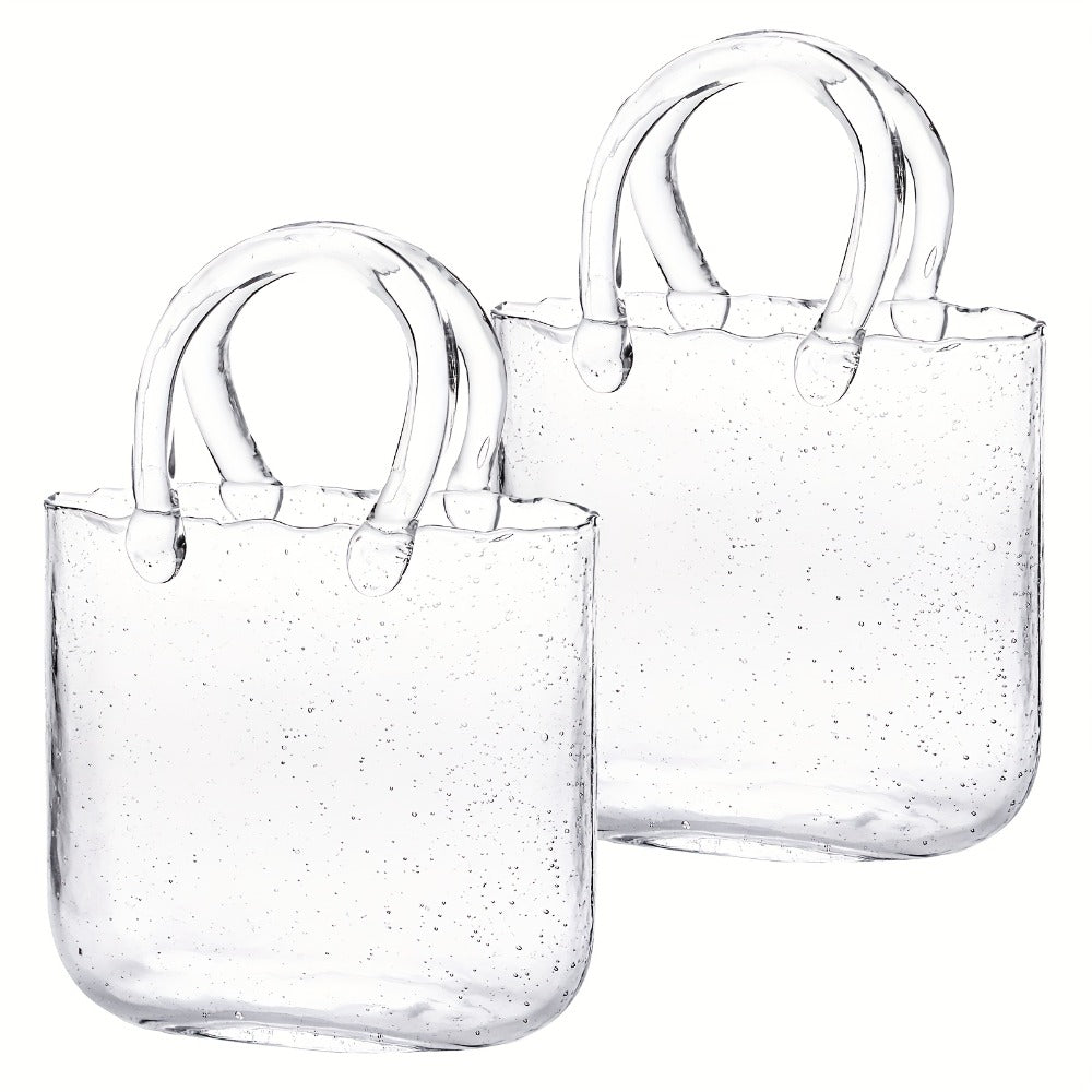 Glass Purse Vase for Flowers Glow in the Dark Vase Fish Bowl Bubble Clear Bag Vase with Handle 7.7x3.9x10.4In Unique Decorative Vases