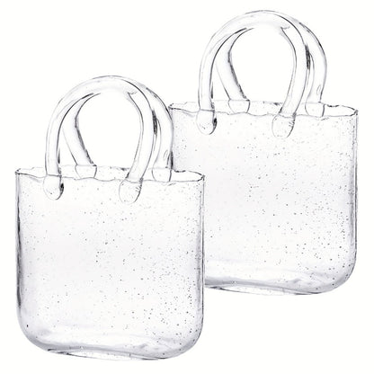 Glass Purse Vase for Flowers Glow in the Dark Vase Fish Bowl Bubble Clear Bag Vase with Handle 7.7x3.9x10.4In Unique Decorative Vases