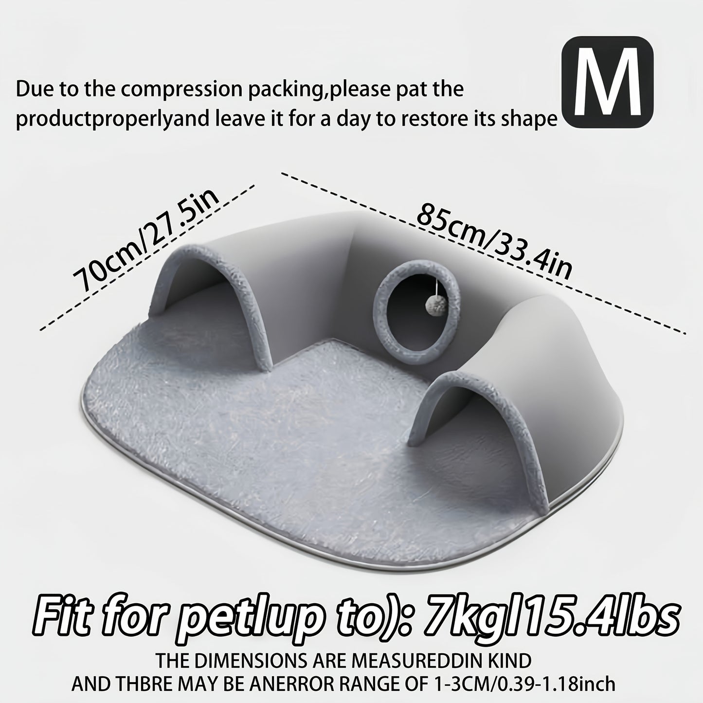 Cat Tunnel Bed 3-in-1 Play Mat & Warm Nest with Non-Slip Base, Durable Chew-Resistant Polyester Cat Bed for Indoor Cats