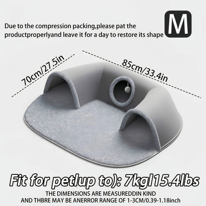 Cat Tunnel Bed 3-in-1 Play Mat & Warm Nest with Non-Slip Base, Durable Chew-Resistant Polyester Cat Bed for Indoor Cats
