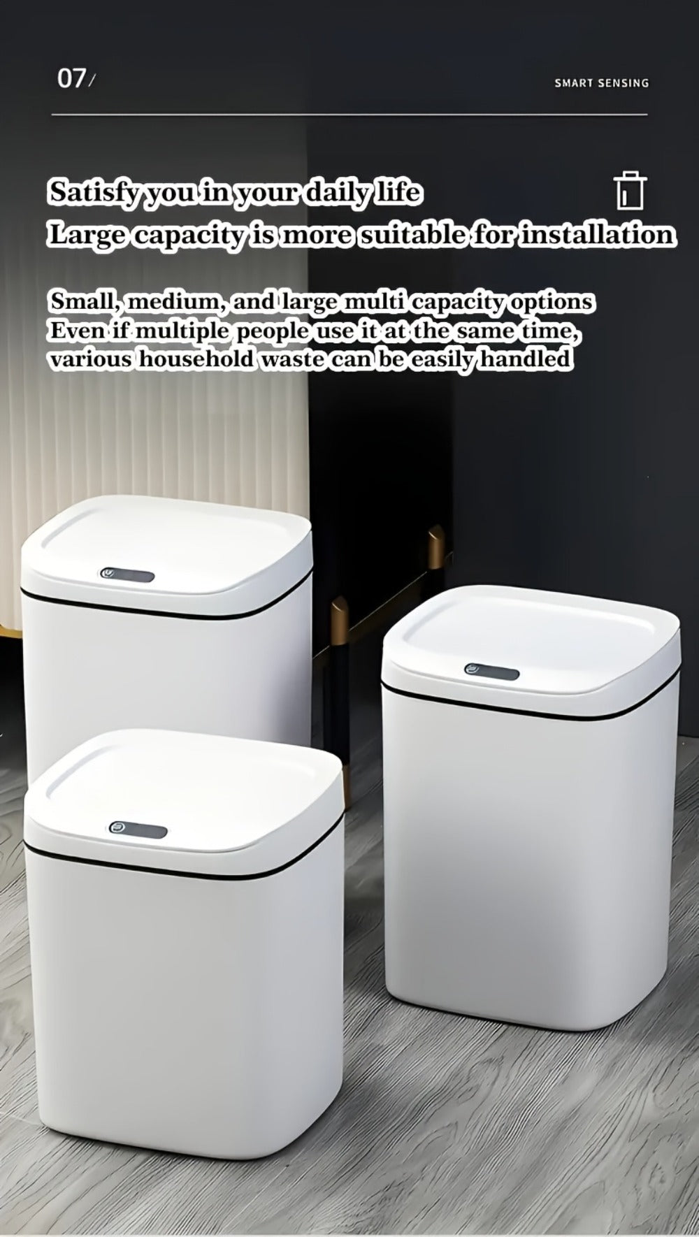 Motion-Activated Touchless Trash Can with Lid, Smart Sensor Waste Bin for Kitchen, Bathroom, Office & Home