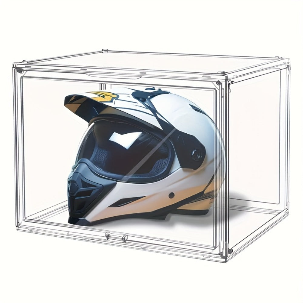 XL Clear Stackable Acrylic Storage Bins with Magnetic Lid – Dustproof Large Display Case for Figures, Collectibles, Helmets, Shoes, Bags