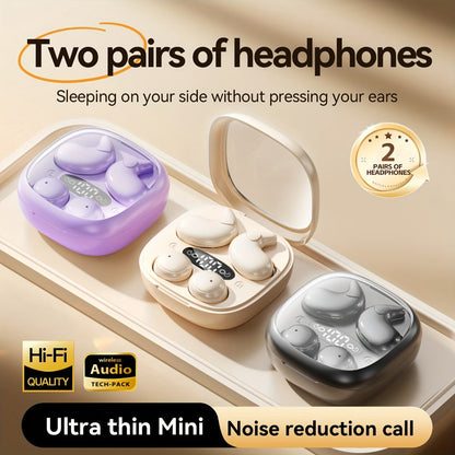 Invisible Two-Pair Sleep Earbud Set with Digital Charging Cases in Purple or Beige for Side-Sleep Listening