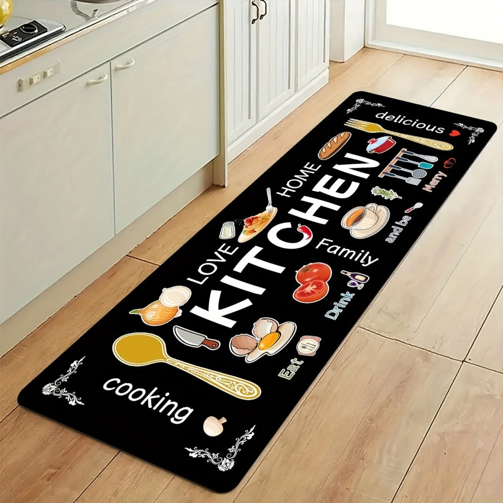 Kitchen Rug Set 3-Piece, Egg Beater Knife & Fork Theme Decorative Kitchen Mats, Easy-to-Clean Carpet for Kitchen