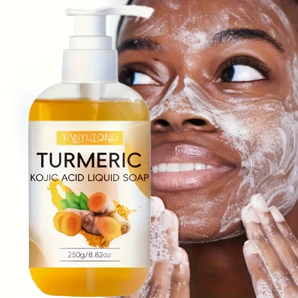 Turmeric Kojic Acid Liquid Soap 250g – Skin Brightening Body Wash for Dark Spots, Even Skin Tone, Deep Cleansing Rich Foam