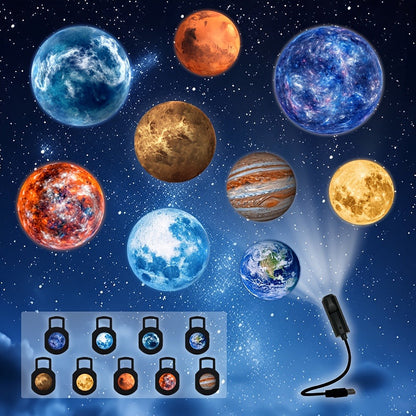 Starry Sky Night Light Projector with 9 Replaceable Planet Discs, USB Powered 360° Rotatable Galaxy Lamp for Bedroom Ceiling