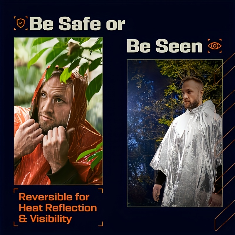 Emergency Mylar Survival Blanket Poncho 6-Pack | Waterproof Windproof Thermal Foil Space Blanket with Hood | Retains 90% Body Heat |