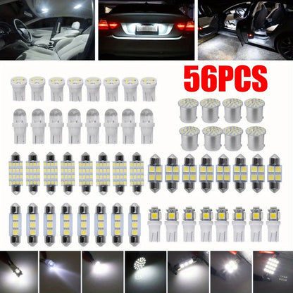 Car LED Interior Light Bulb Kit 56PCS 12V T10 Universal Fit | Map Dome Reading License Plate Luggage Compartment LED Replacement Bulbs