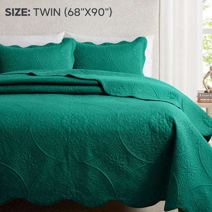 Floral-Pattern Three-Piece Bedspread Set in 16 Colors with Twin, Queen, King and California King Sizes