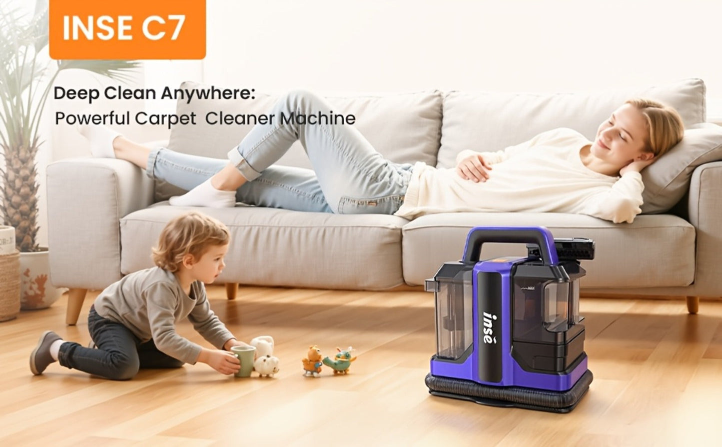 Portable Spot Cleaner for Carpet & Upholstery, Dual Brush Power Suction Stain Remover with Multifunctional Tools