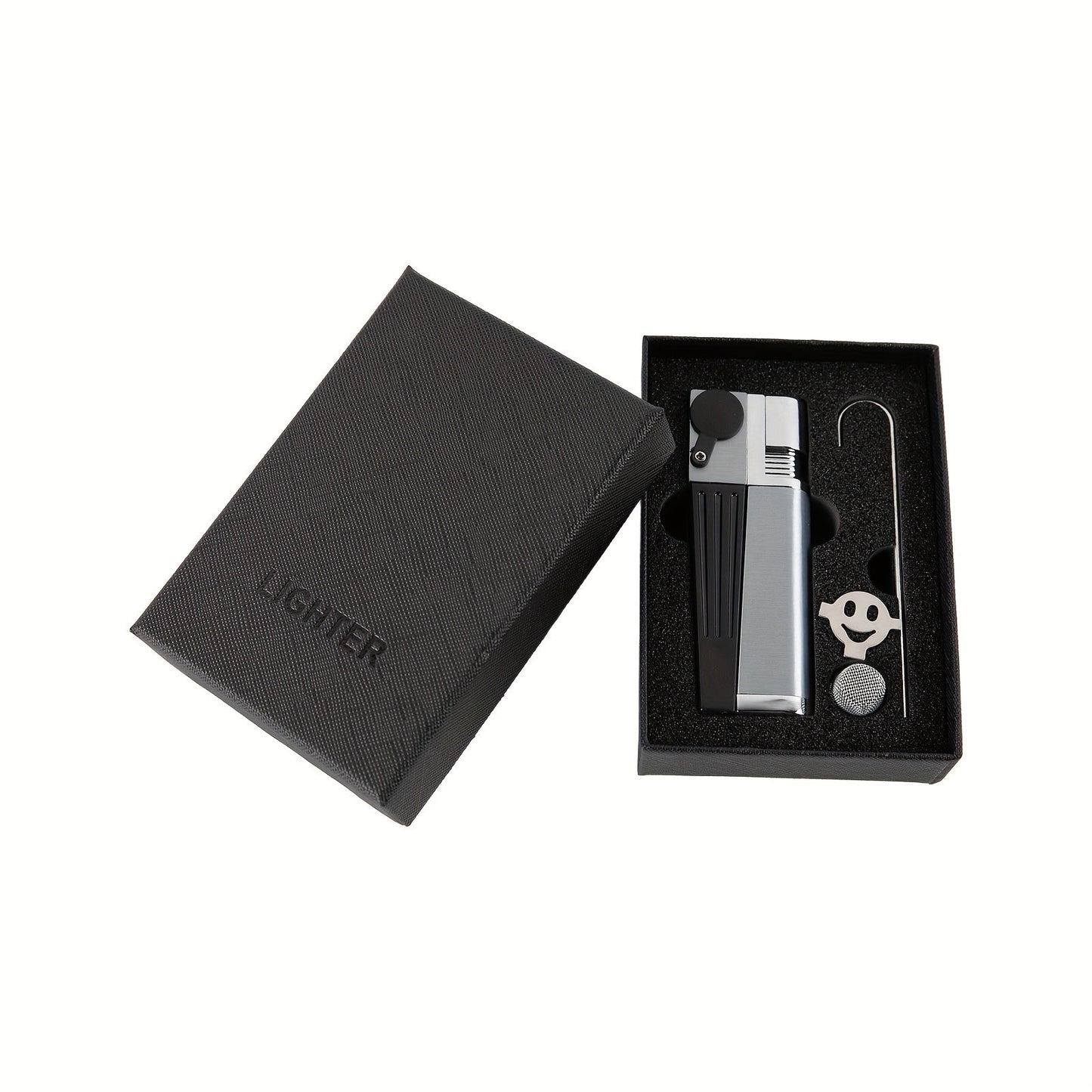 Folding Pipe Lighter Refillable 2-in-1 with Adjustable Flame, Metal-Crafted Durable Design, Gift Box Included
