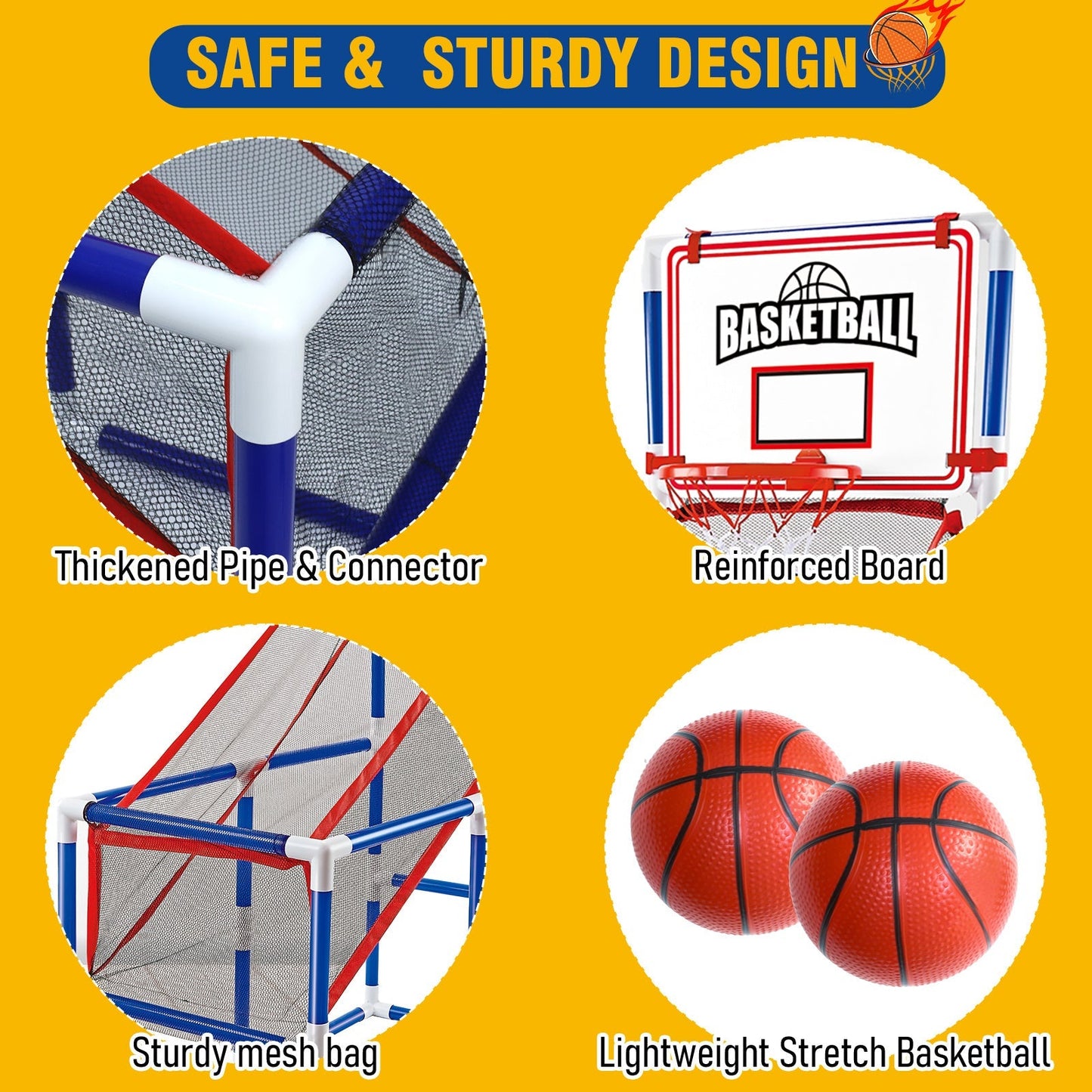 Kids Adjustable Basketball Hoop Set with 2 Balls & Storage – Indoor Outdoor Sport Toy for Ages 3–6, Thick PVC Frame | Best Birthday