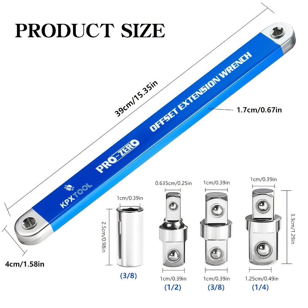 Offset Extension Ratchet Wrench Set with 1/4-, 3/8- and 1/2-Inch Adapters in Five Handle Colors