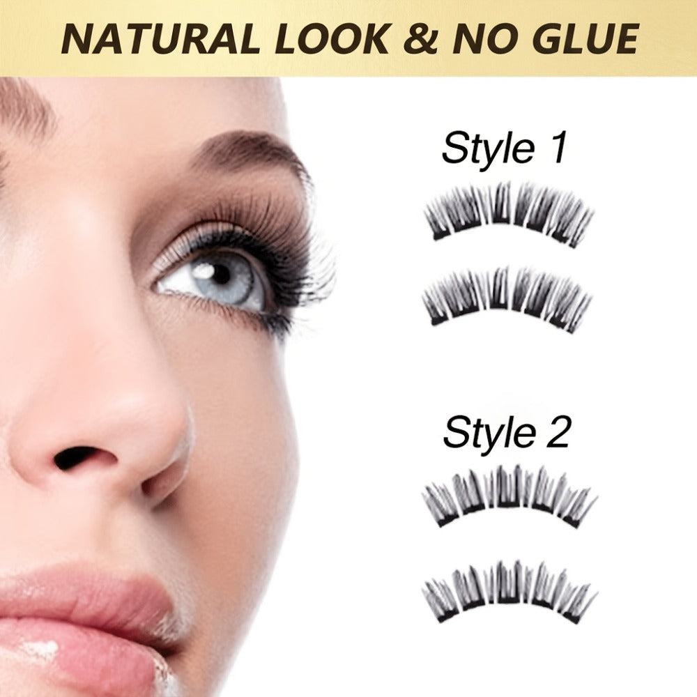 Eight-Piece Double-Strip Magnetic False Eyelash Set with Black Case, Applicator and Tweezers