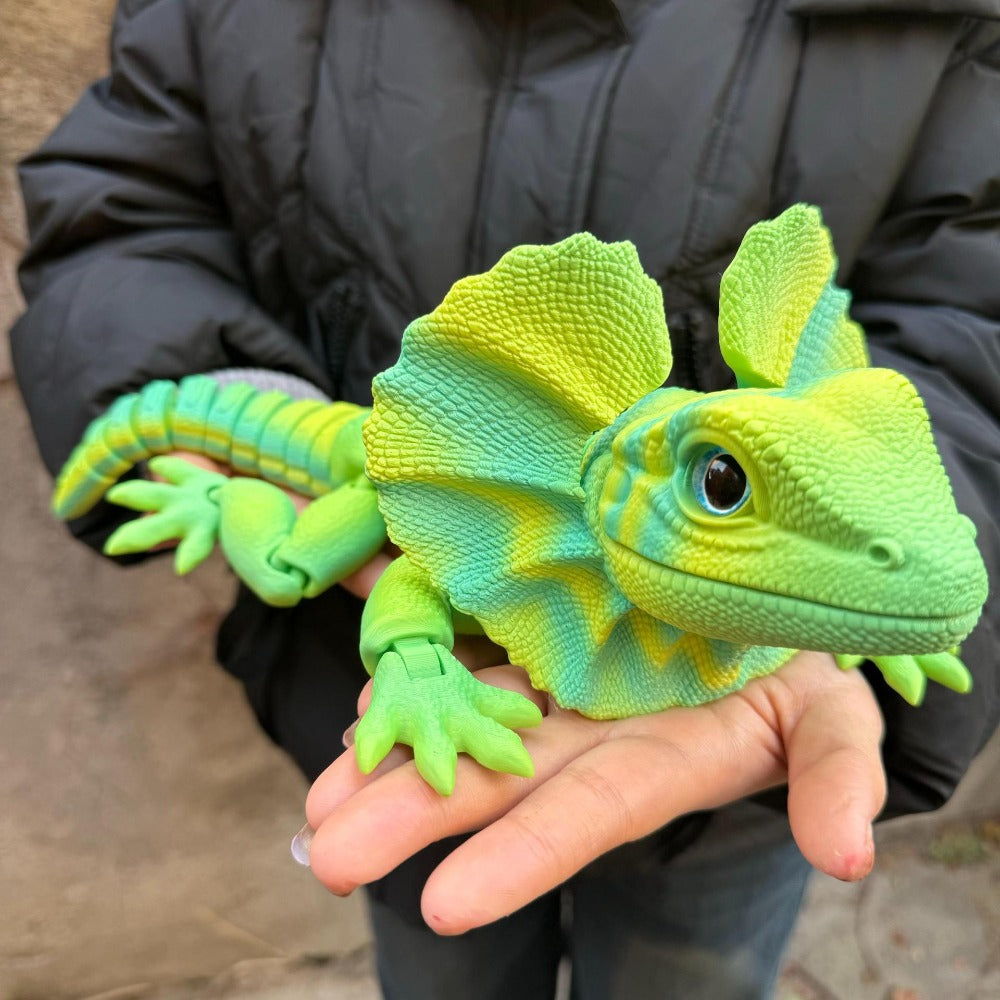 Frilled Neck Lizard Figurine 3D Printed, Large Umbrella Lizard Animal Sculpture 8 Color Styles