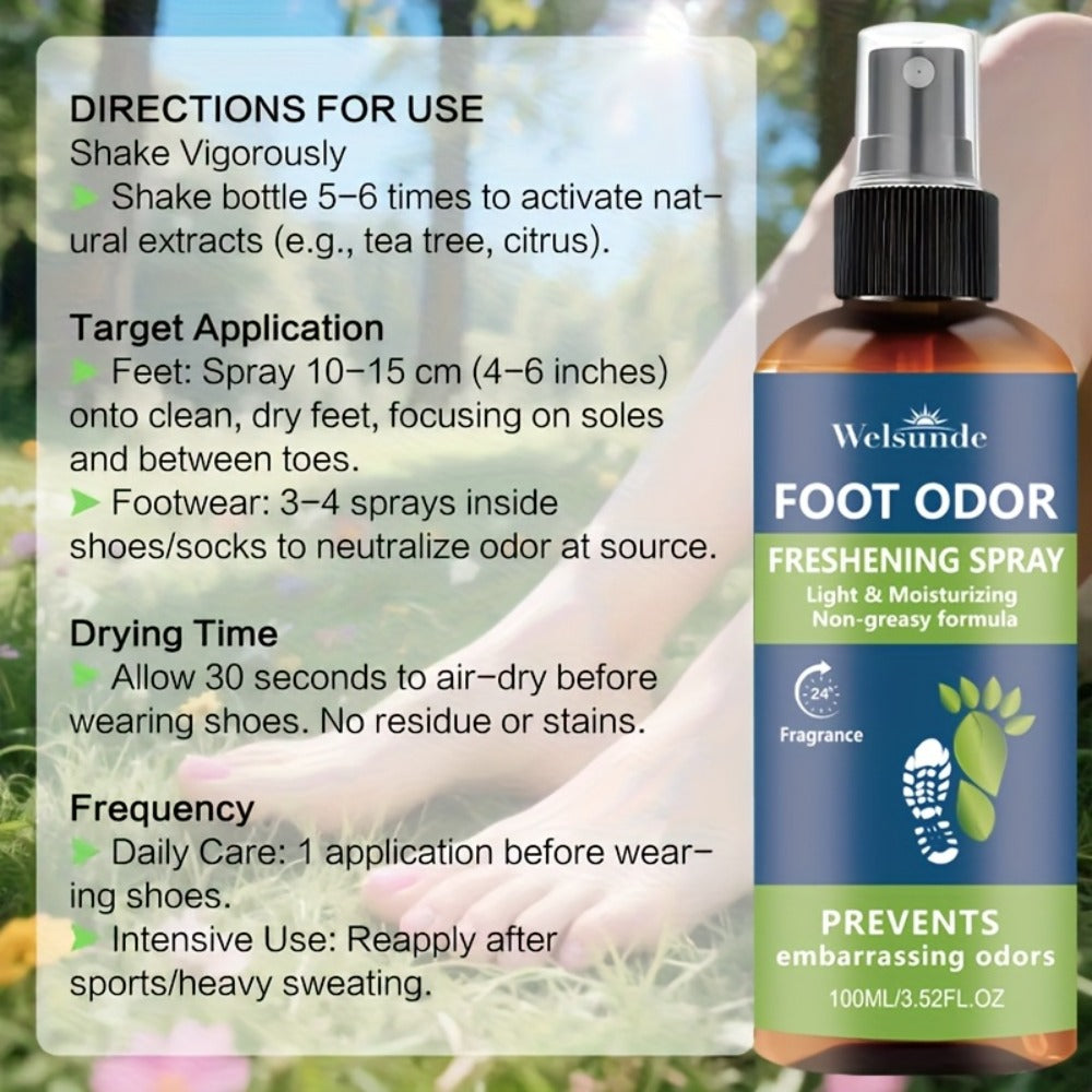 Foot & Shoe Deodorant Spray - Odor Control & Freshness, Quick-Absorbing Non-Greasy Formula, 100ml/3.52fl.oz
