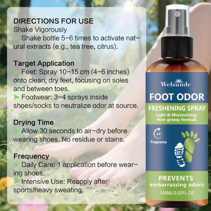 Foot & Shoe Deodorant Spray - Odor Control & Freshness, Quick-Absorbing Non-Greasy Formula, 100ml/3.52fl.oz