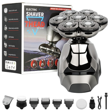 Electric Shaver 8D Floating Rotary Head with IPX5 Wet/Dry Use, LED Display and Two Grooming Set Options