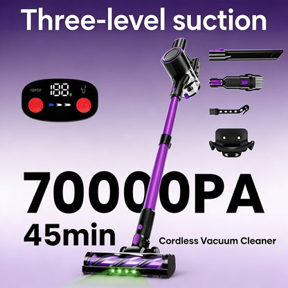 Cordless Three-Speed Stick Vacuum Cleaner with Detachable Battery, LED Floor Brush and Seven Colors
