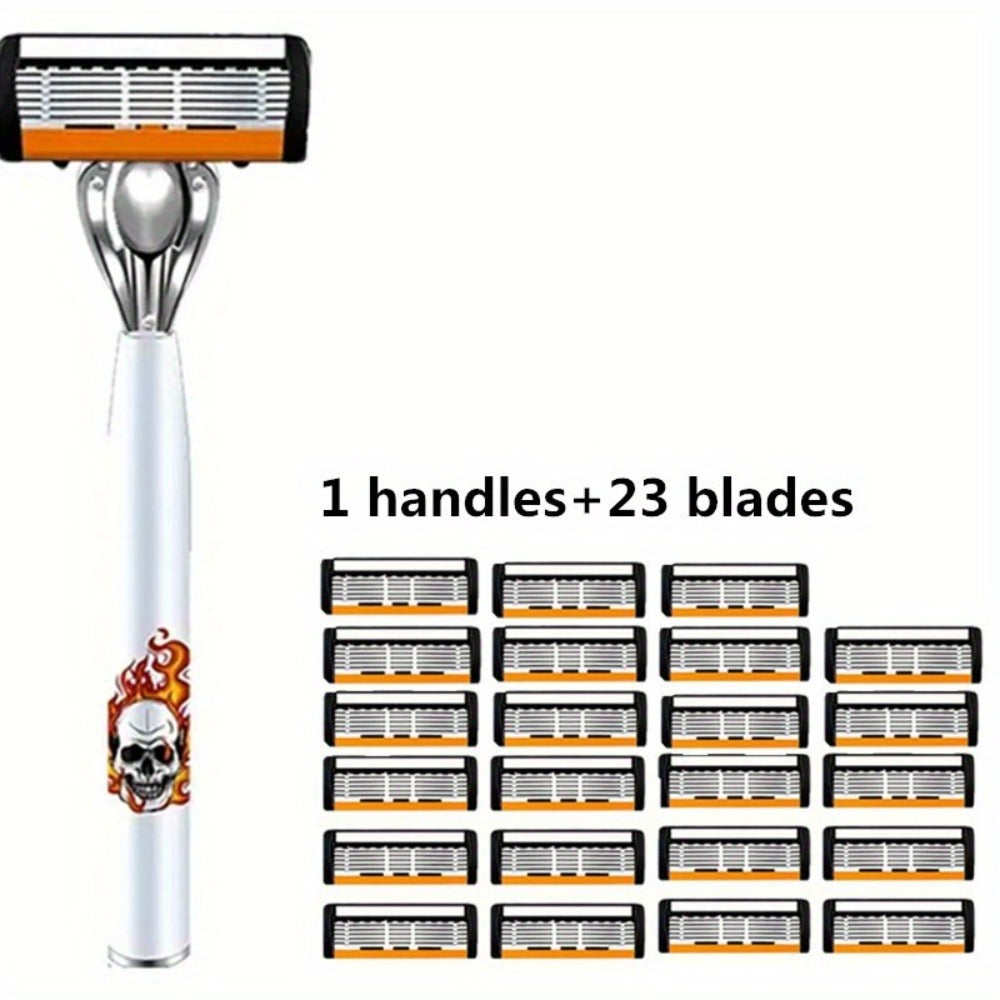 Men's Safety Razor with Replacement Blades - Anti-Slip Stainless Steel Handle Shaver for Beard & Sideburns
