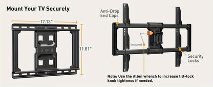 F11 Dual-Arm Full-Motion TV Wall Mount with Wide Wall Plate, Tilt, Swivel and Extension Controls