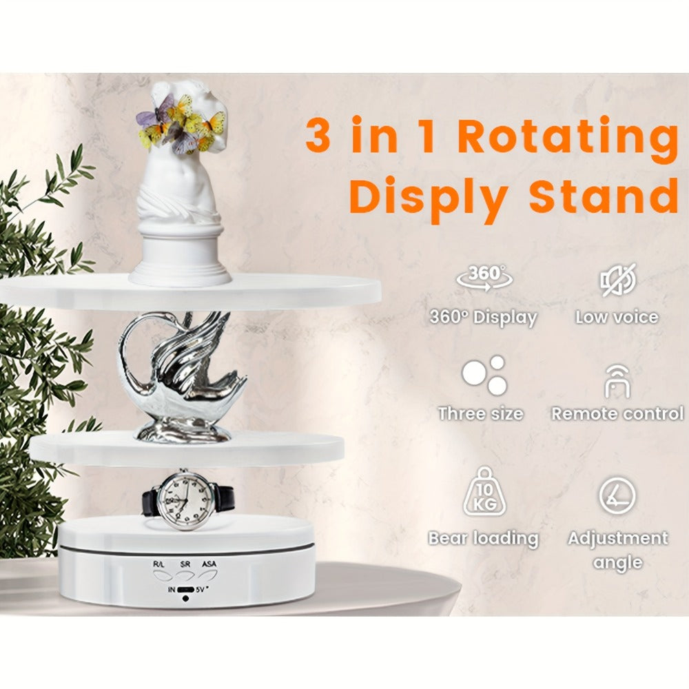 JANCHUN 3-in-1 360° Rotating Display Stand for Epoxy Glitter Tumbler, 5.74"/7.08"/8.06" Sizes, Remote Control