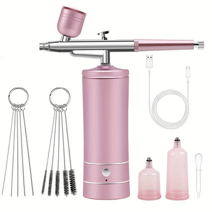 Rechargeable Airbrush and Compressor Kit with Black or Pink Two-Speed Pump, Two Paint Pots and Cleaning Brushes