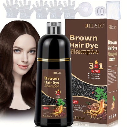RILSIC 3-in-1 Gray Hair Color Shampoo with Plant Squalene – 100% Gray Coverage Wash & Condition Instant Results, No Mix No Ammonia