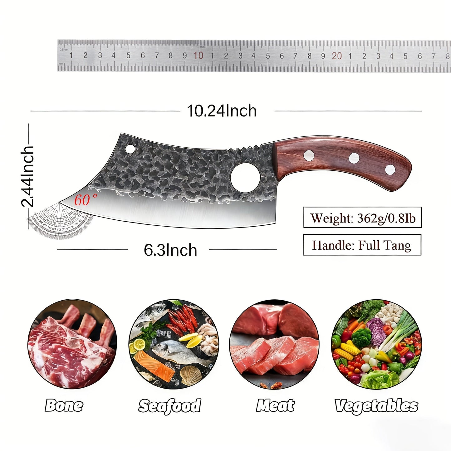 Chef Knife Hand Forged, High-Carbon Steel Viking Cleaver Full Tang Oak Handle with Sheath for Home Cooking, Dining and Outdoor Meals