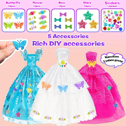 Fashion Doll Wardrobe Set 140pcs for 11.5 Inch Dolls, Deluxe Closet with Wedding Dress, Evening Gowns