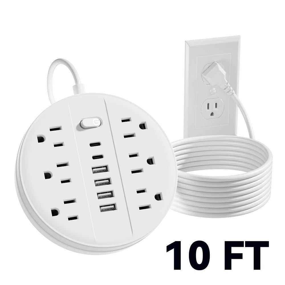 Surge Protector Power Strip 12-in-1 with 6 AC Outlets, 4 USB-A, 2 USB-C and Short, 5 or 10 ft Cord Options