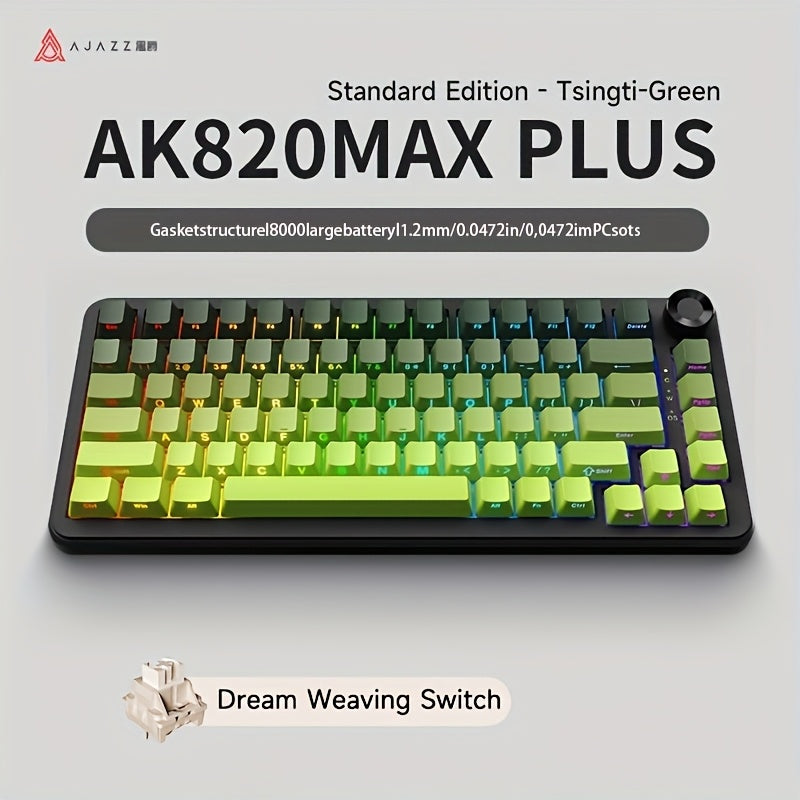 Hot Swap Gasket Mechanical Keyboard AJAZZ AK820 75%, Wireless 2.4GHz & Wired, Volume Knob, South-Facing RGB
