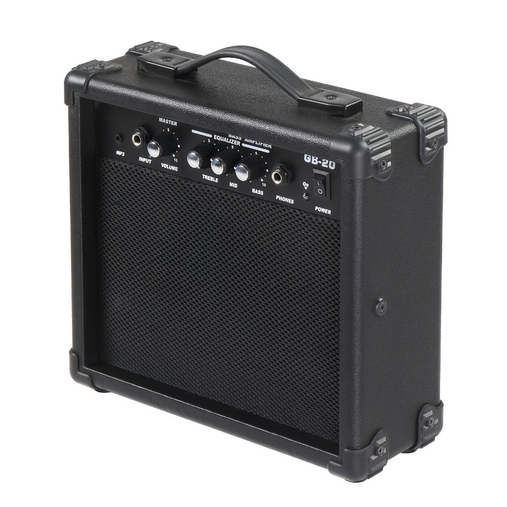 20W Electric Bass Guitar Amplifier with 6.5-Inch Speaker, Volume Treble Bass Middle Controls, Headphone Output Jack