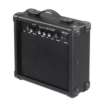 20W Electric Bass Guitar Amplifier with 6.5-Inch Speaker, Volume Treble Bass Middle Controls, Headphone Output Jack