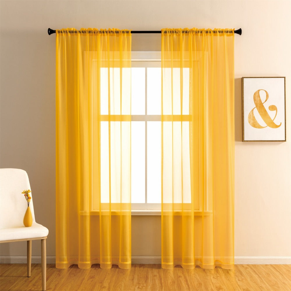 Two-Panel Solid Sheer Curtains with Rod-Pocket Header, Seven Colors and Four Size Configurations
