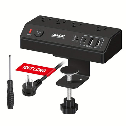 Desk Clamp Power Strip with USB-C PD 20W Fast Charging - 4 AC Outlets 4 USB Ports Surge Protector for an Everyday Personal Care Routine