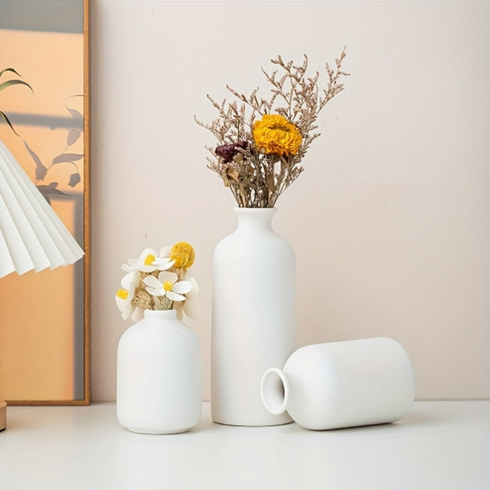 Boho Ceramic Vase Set 3pcs - Matte Nordic Minimalist Geometric Floral Design for Home Decor, Living Room