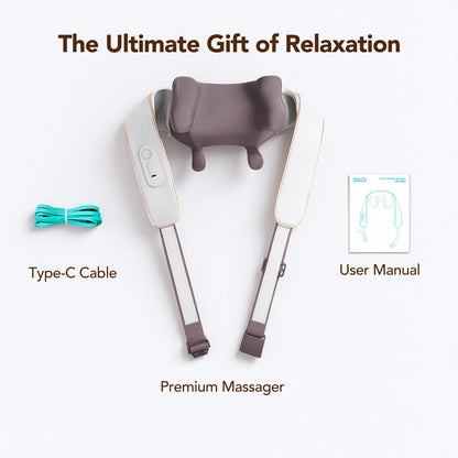 Wearable Neck & Shoulder Massager with Heat, 6D Bionic Hand Kneading Trapezius Massager, 9 Modes 3 Intensities 40-45°C Heat