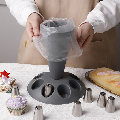 Piping Bag Holder Set 17pcs, Multi-Bag Icing Stand with Various Nozzle Tips for Cake Decorating, Cupcake Frosting, Cookie Decorating