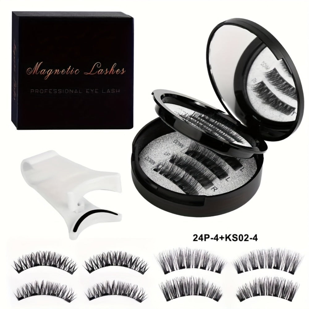 Waterproof 3D Magnetic Lashes 8Pcs Reusable Double Strip False Eyelashes Set with Clips & Glue – Natural Look for Women, Daily Wear