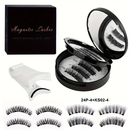 Waterproof 3D Magnetic Lashes 8Pcs Reusable Double Strip False Eyelashes Set with Clips & Glue – Natural Look for Women, Daily Wear