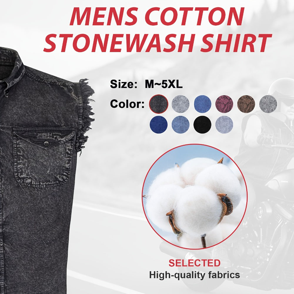 Men's Sleeveless Shirt – Fringe Hem Crew Neck Tank Top, Stonewash Cotton, Regular Fit for Streetwear, Beach & Vacation, Sizes M–XXXXL
