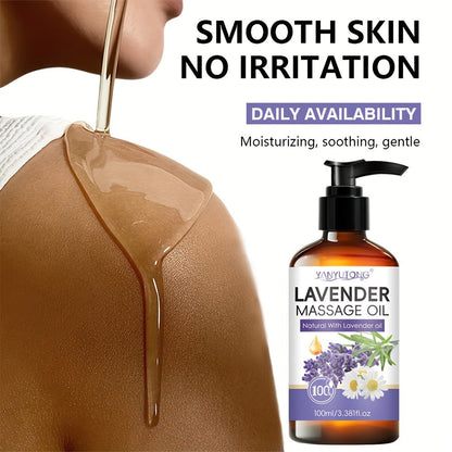 Lavender Massage Oil for Body 3.38oz – Natural Nourishing & Hydrating Formula for All Skin Types, Calming Aromatherapy, Couples Massage Oil