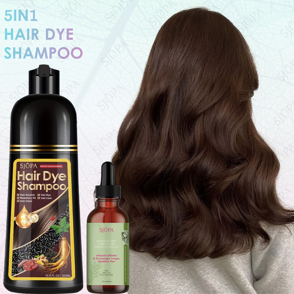 Hair Dye Coloring Shampoo 5-in-1 Upgraded with Hibiscus Oil, Squalane & Glycerin – Quick Color & Nourishing, Gentle Skin-Safe Formula