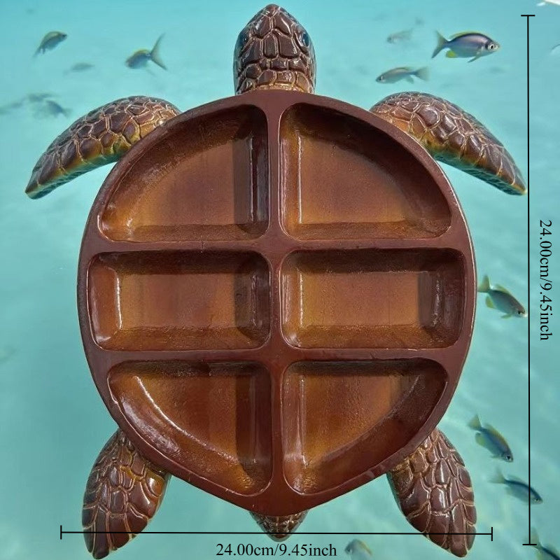 Turtle-Shaped Divided Serving Tray with Five Compartments for Snacks, Fruit, Cheese and Crackers
