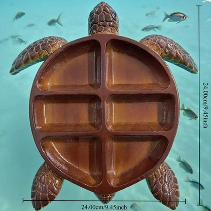 Turtle-Shaped Divided Serving Tray with Five Compartments for Snacks, Fruit, Cheese and Crackers