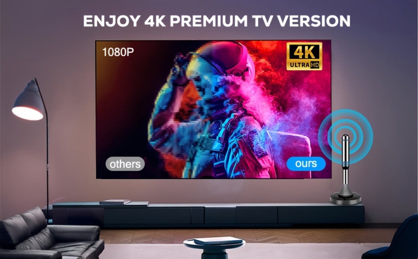 Smart IC Chip TV Antenna with Signal Booster – 4K Ultra HD & 1080P, Omnidirectional Indoor & Outdoor, Weather Resistant, 10FT Coax Cable
