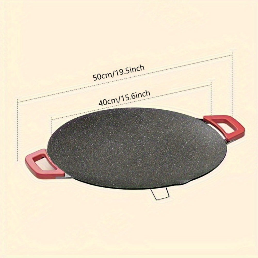 Korean BBQ Grill Pan, Round Non-Stick Multi-Functional Electric Grill Pan with Red Handle & Adjustable Settings